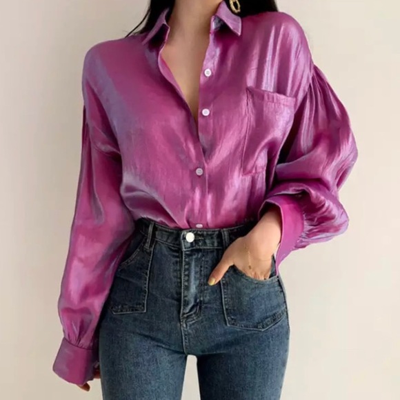 Tops - Reflective Loose Vintage Fashion Solid Thin Tops